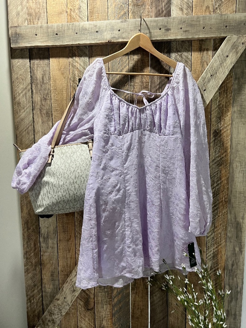 Wild Fable Purple Embroidered Dress | Puff Sleeve, Cottagecore